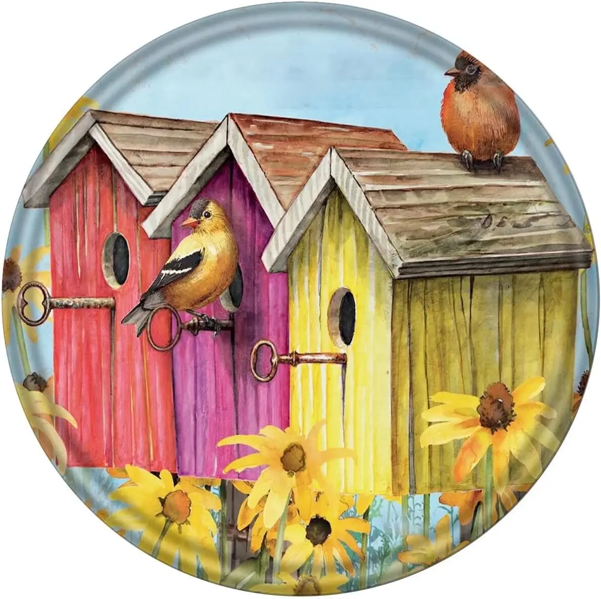 Round Metal Tin Sign Birdhouses Rustic Art Wall Decor Antique Tin Sign Vintage Poster Metal Tin Sign Farmhouse Coffee Shop Stree