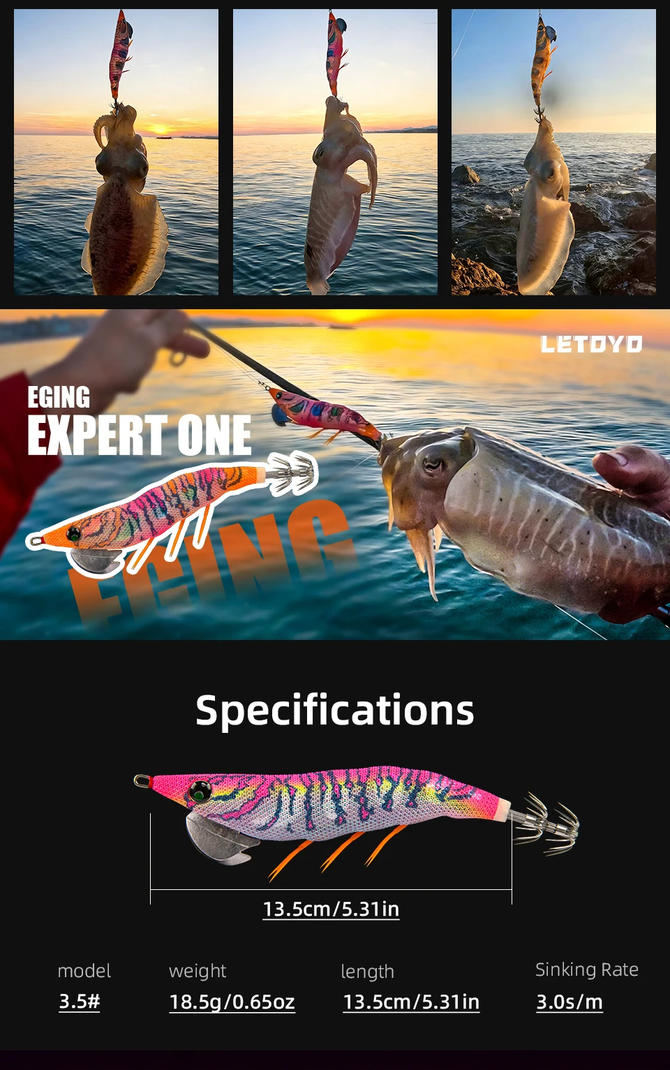LETOYO EXPERT ONE 3.5# Leuchtender Tintenfisch-Köder, Künstlicher Sepiaköder, Oktopus-Angelköder für Meeresfischerei – Detail 3