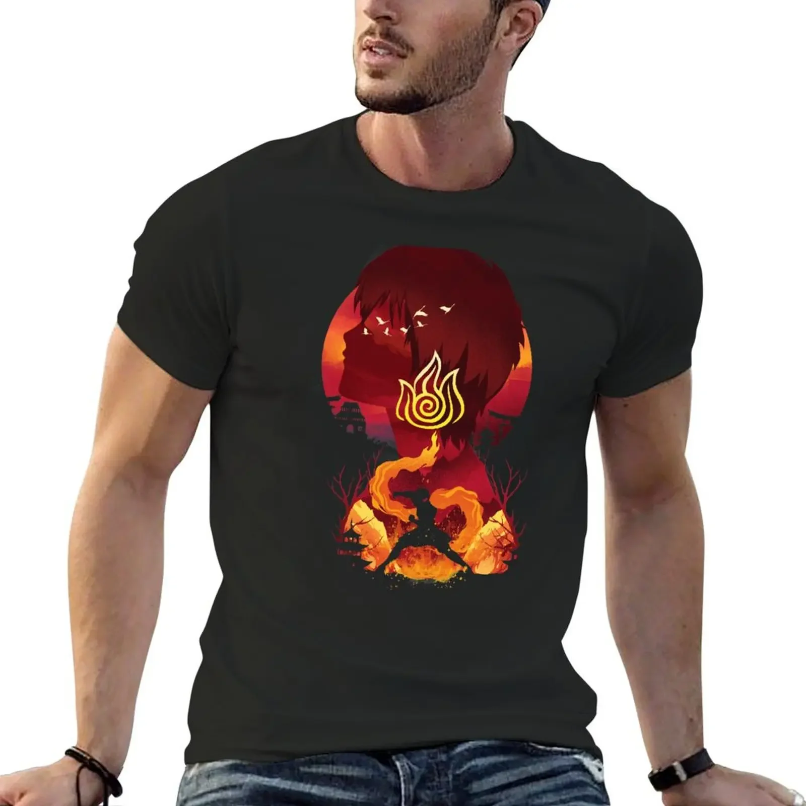 Firebender Landscape T-Shirt funny costumes blue lock T-shirts oversize men graphic t shirts