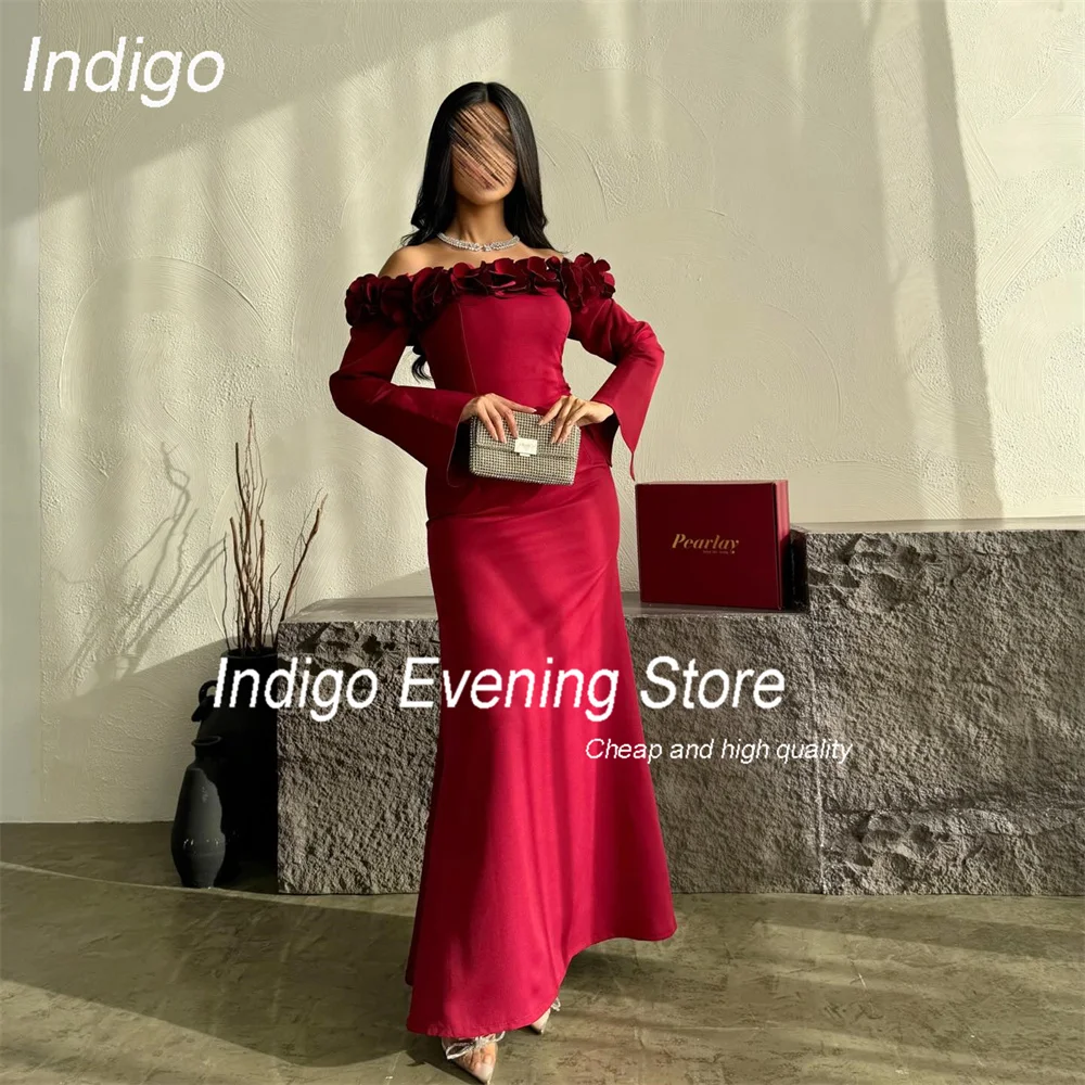 Indigo Elegant Long Sleeve Mermaid Evening Dress 2025 Flowers Off The Shoulder Backless Party Prom Gown فساتين السهرة Customized