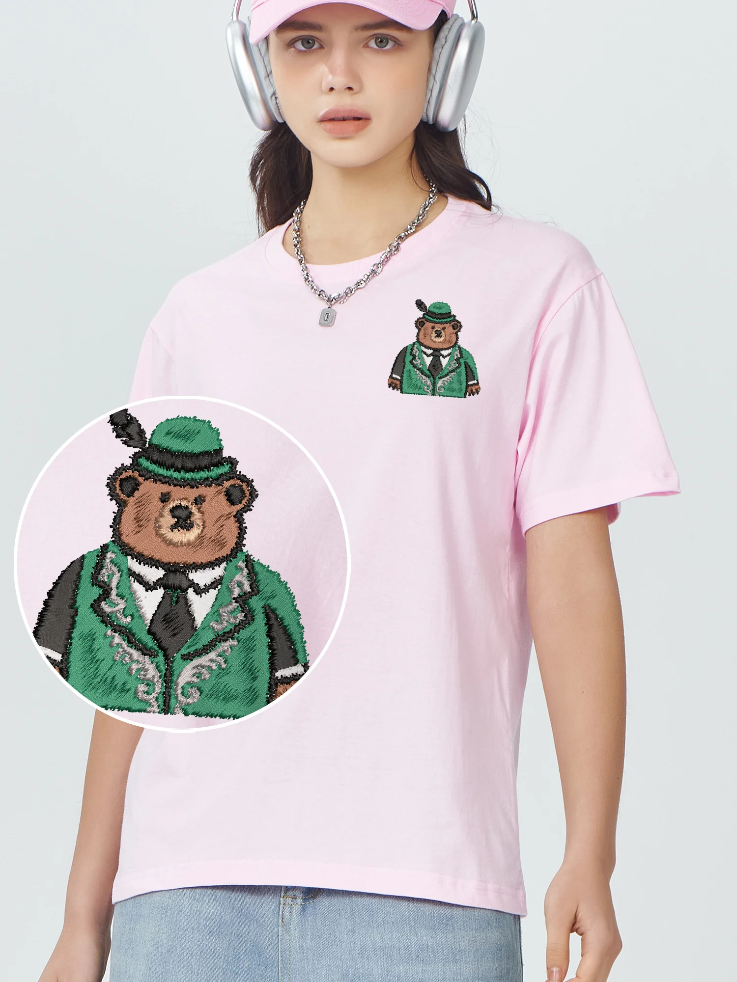 

Bear In Formal Attire 100% Cotton Embroidered T-Shirt Men Unisex Oversized Comfortable Fit Embroidery Tshirts​