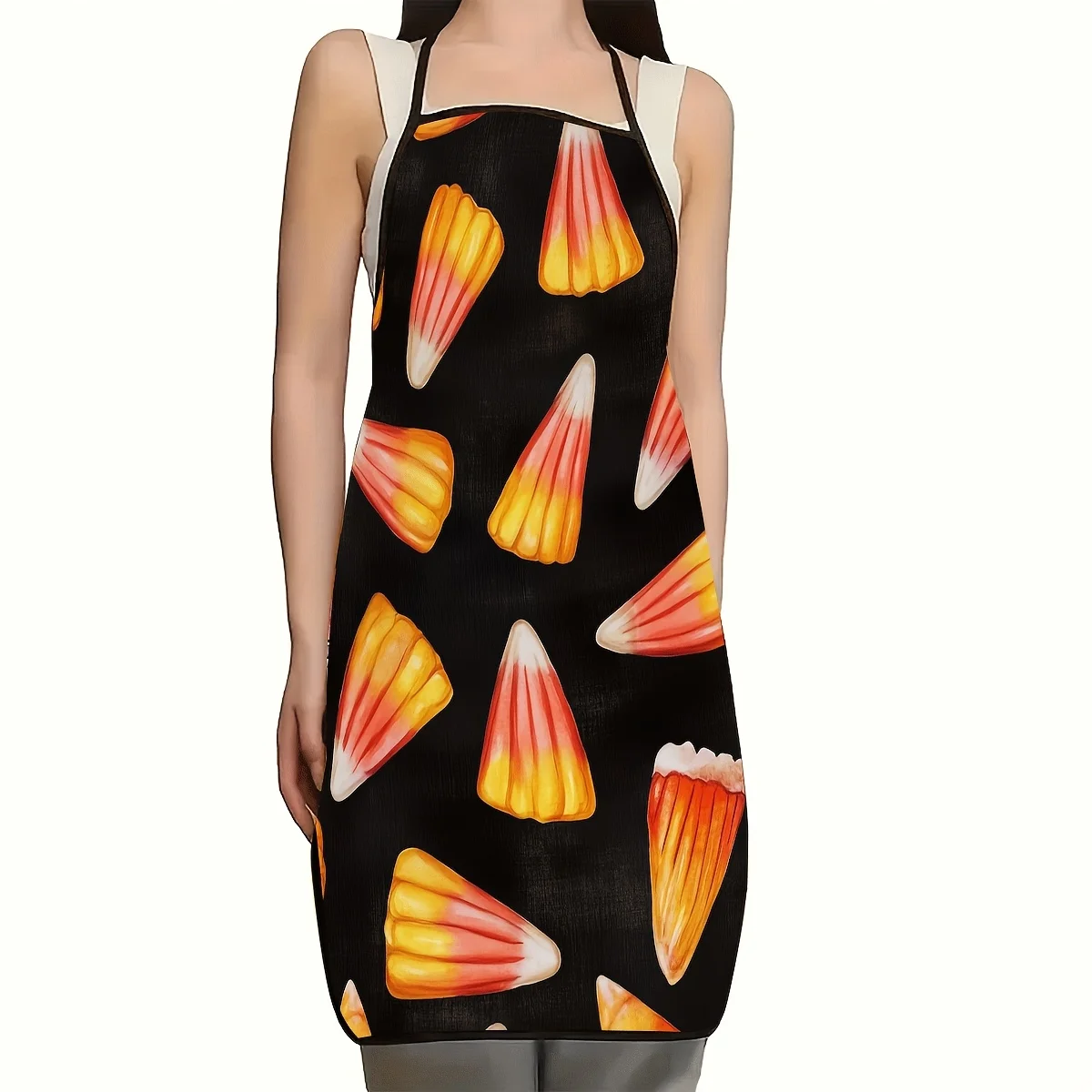 Candy Corn Pattern Kitchen Apron - Halloween Sweet Treat Chef Bib for Cooking Baking Party Favors
