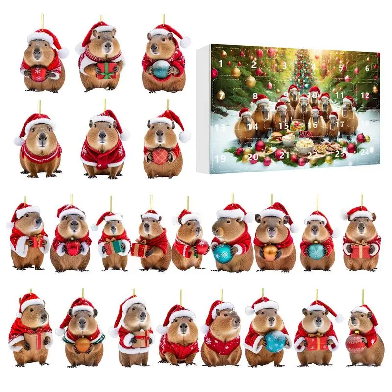 Capybara Advent Calendar Count Down to 2024 Christmas Calendar Capybara Tree Pendant 4 Days Acrylic Ornament Parties Favor