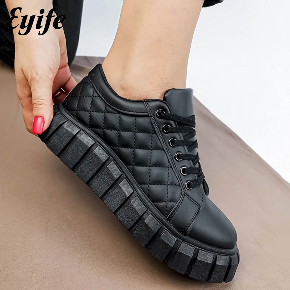 

Spring Black Sneakers Women 2024 New Fashion Lace Up Ladies Comfy Flat Casual Shoes 43 Big Size Female Outdoor Sport Shoes