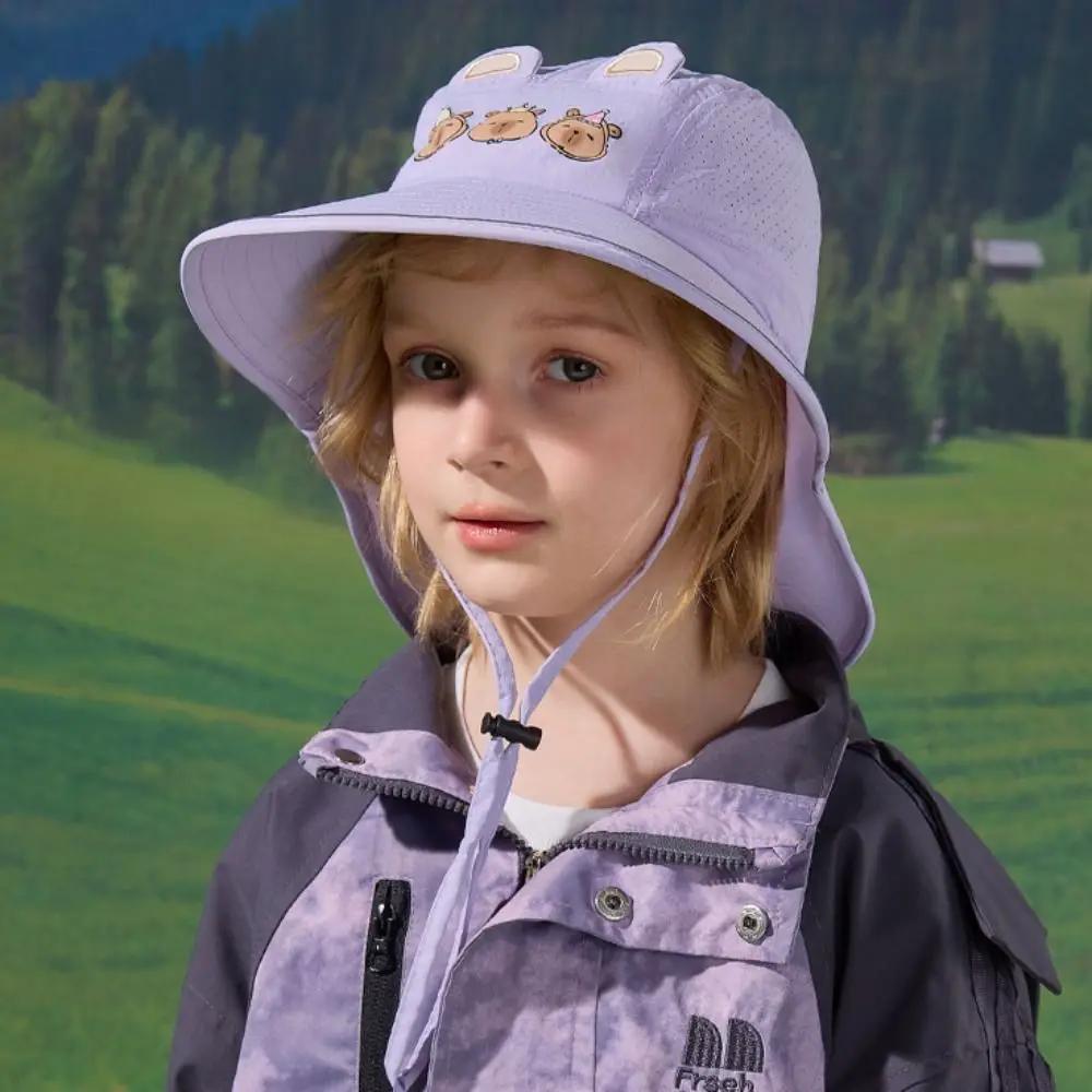 

Breathable Capybara Fisherman Hat Quick Dry Cotton Kids Shawl Sun Hat Wide Brim Windproof Rope Baby Sun Protection Hat Girls