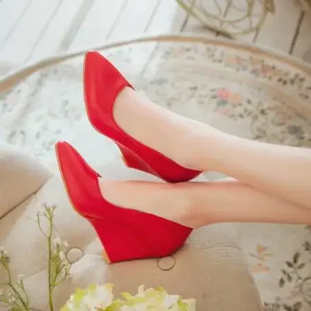 Red Spring Wedges Women Shoes Heels Pink Black White Office Party Wedding Shoe Casual Women Pumps Zapatos Mujer