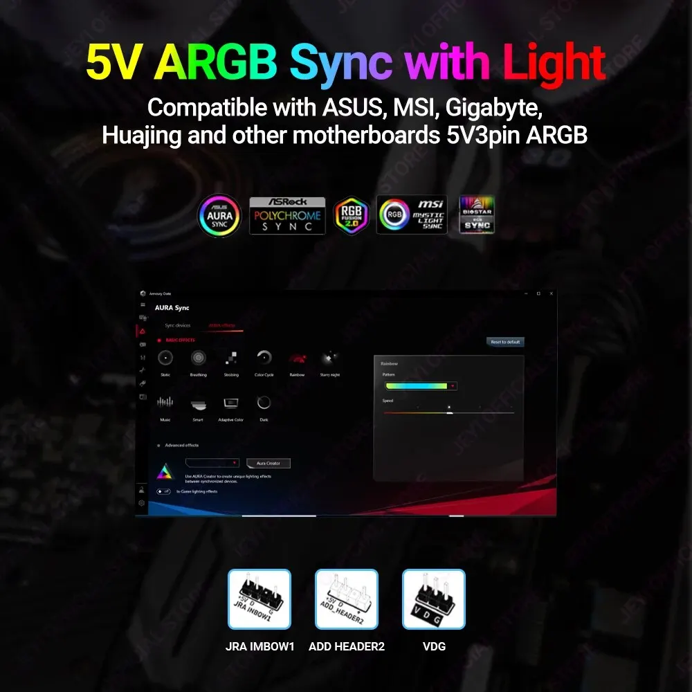 JEYI 1 to 3 ARGB Splitter Cable, 5V 3Pin Addressable RGB Extension Cable with 3 Pin Female Connector, for 3-pin ARGB Sync PC Fan