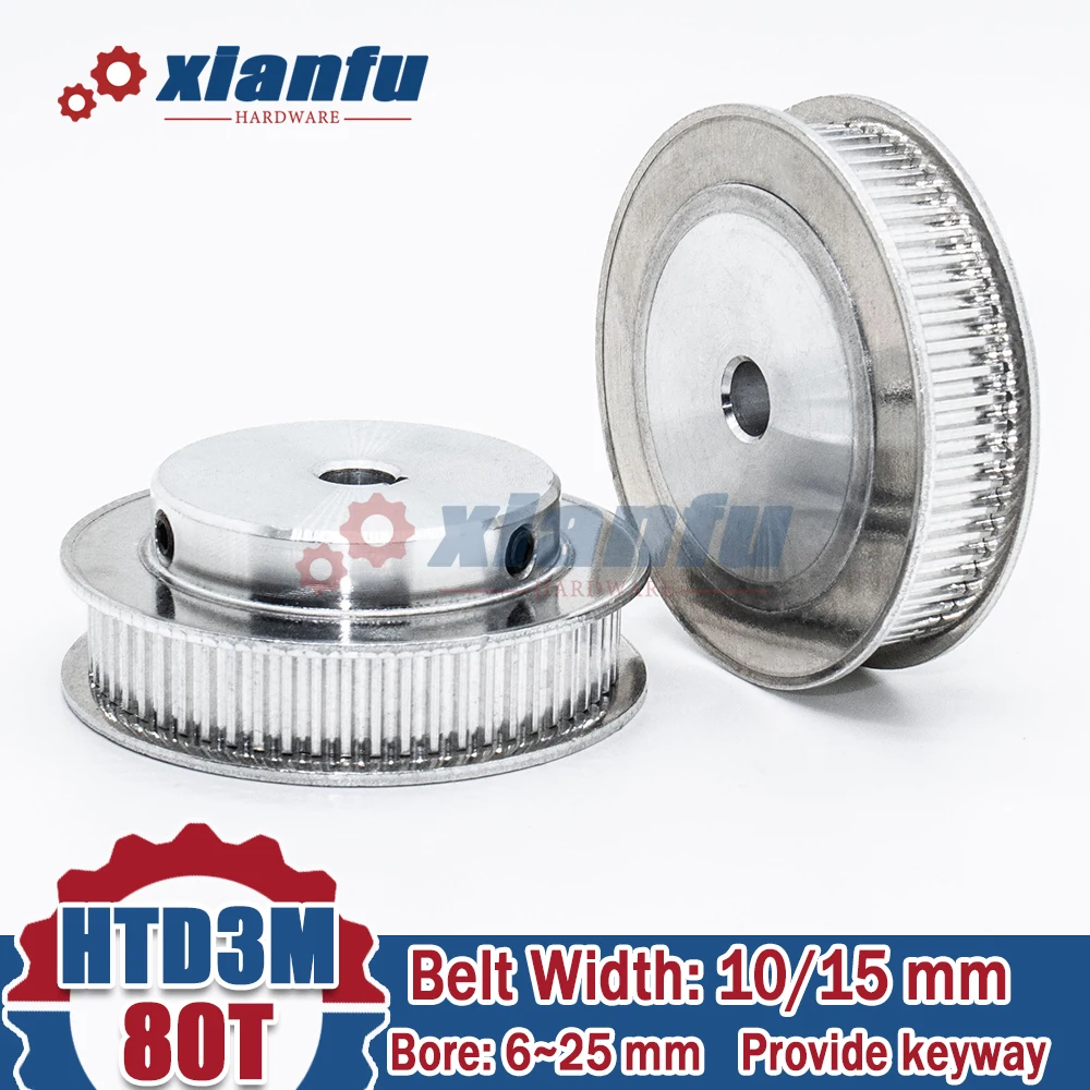 HTD3M 80 Teeth Timing Pulley 3M HTD 80T BF Bore 6/8/10/12/14/15/16/17/19/20/22/25mm Aluminum Wheel 80Teeth Belt Width 10/15mm