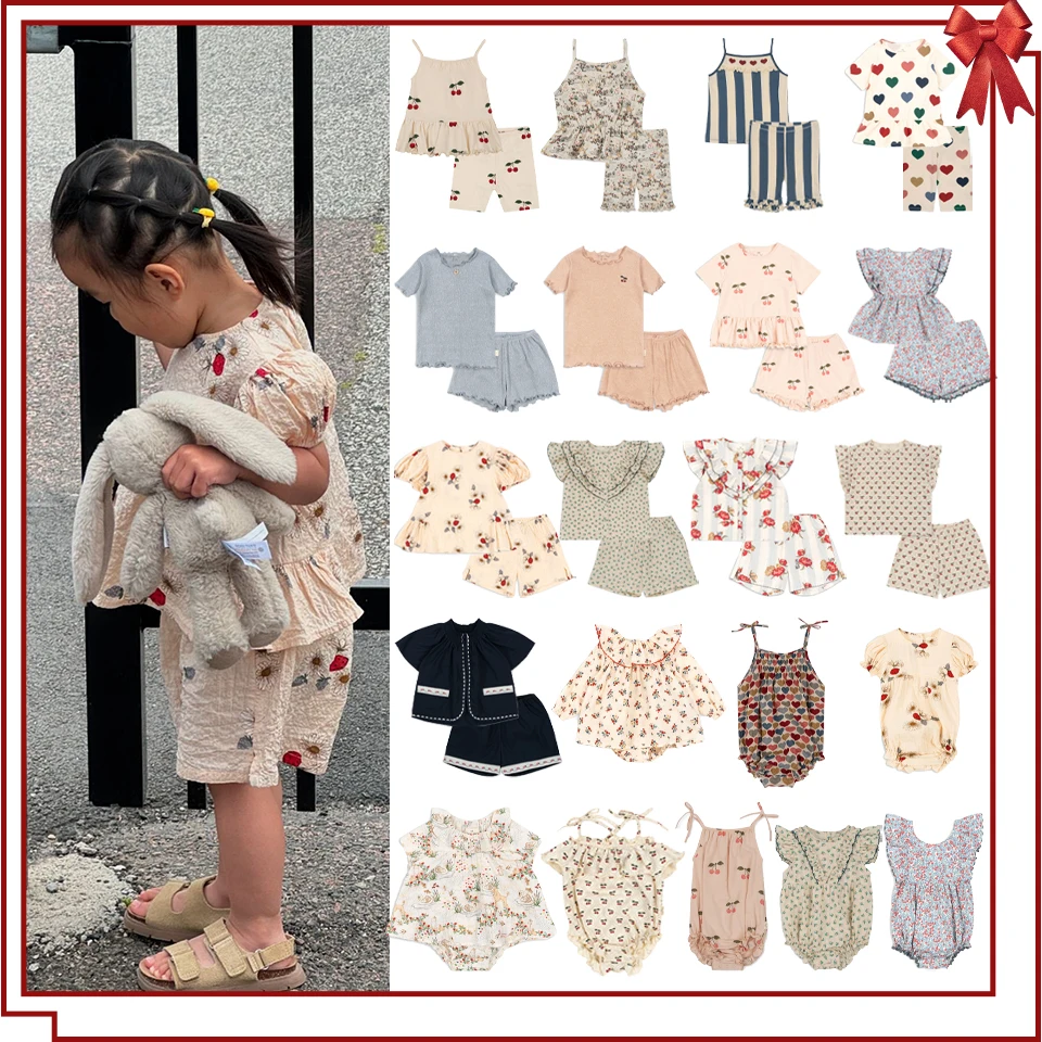 2024 Children Clothes Set Summer KS Girls Floral T-shirts Tops Shorts Baby Girl Soft Rompers Kid Vacation Casual Tee Clothing