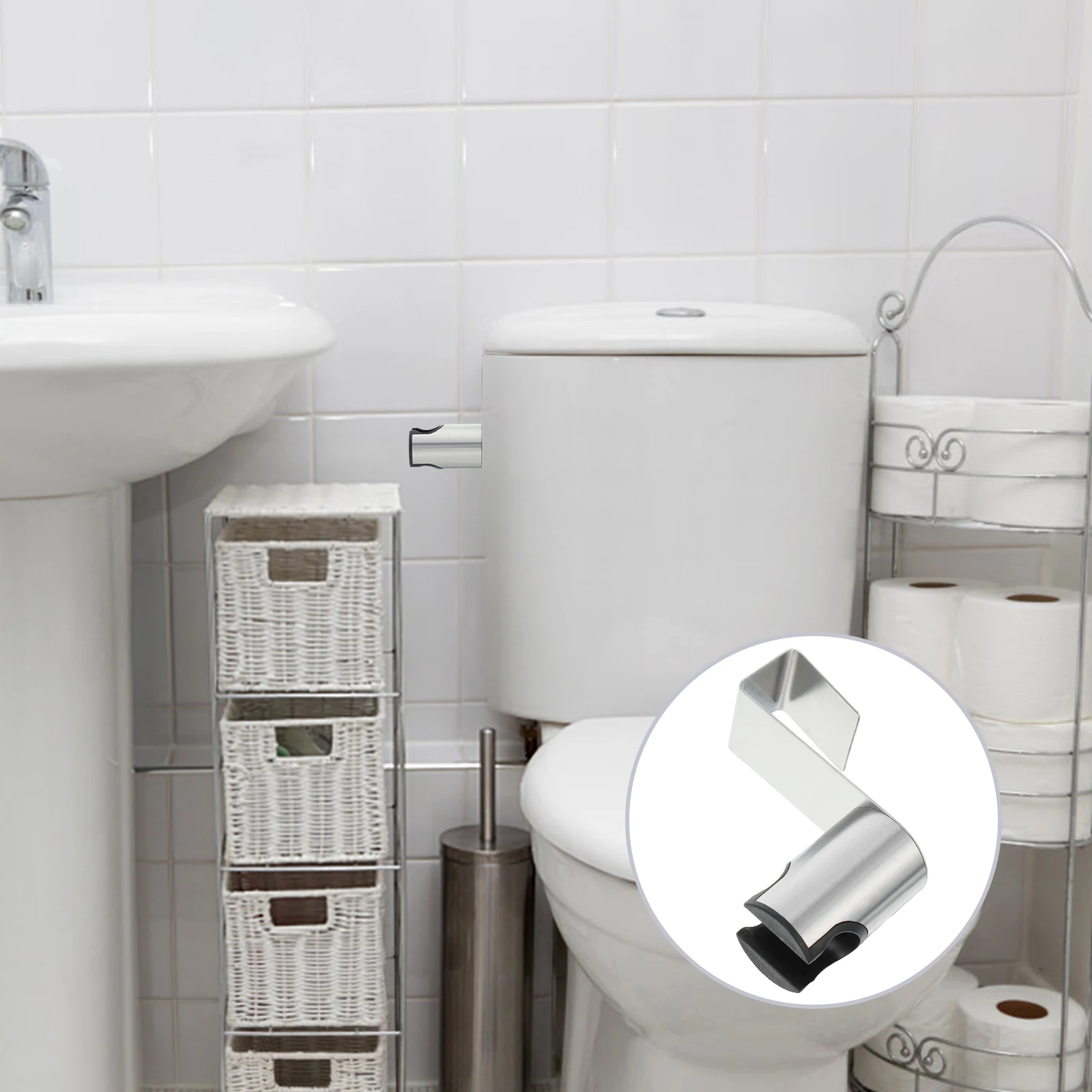 

Stainless Steel Shower Head Bracket Wall Mounted Sprinkler Stand Holder Toilet Tank Wall-Mount Base Silver Color Durable