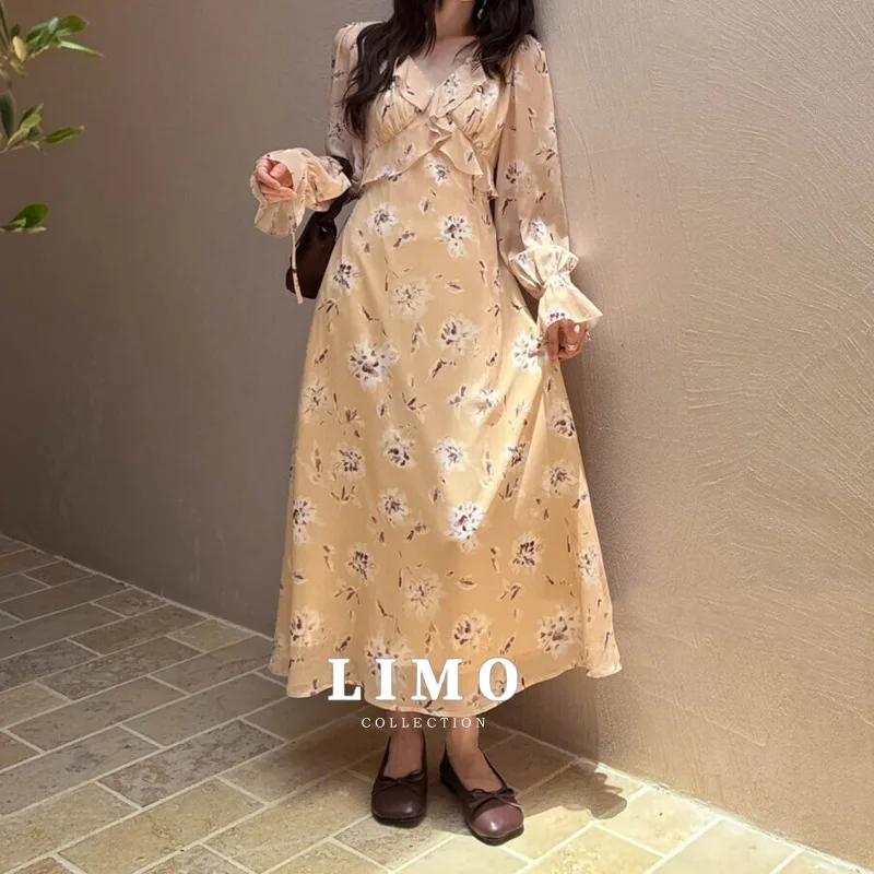 

LIMO 2026, новое элегантное платье с цветочным принтом и рюшами по подолу, весна-лето, шикарное повседневное платье из полиэстера для вечеринки, отпуска, свиданий