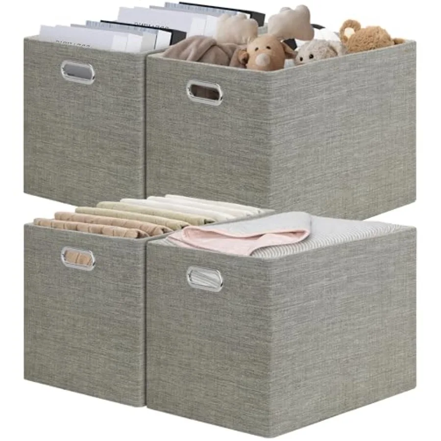 

15.12"x12.13"x12.01" Storage Cube Bins, Linen Decorative Closet Storage Organizer for IKEA Kallax, 4 Pack Fabric Foldable Large
