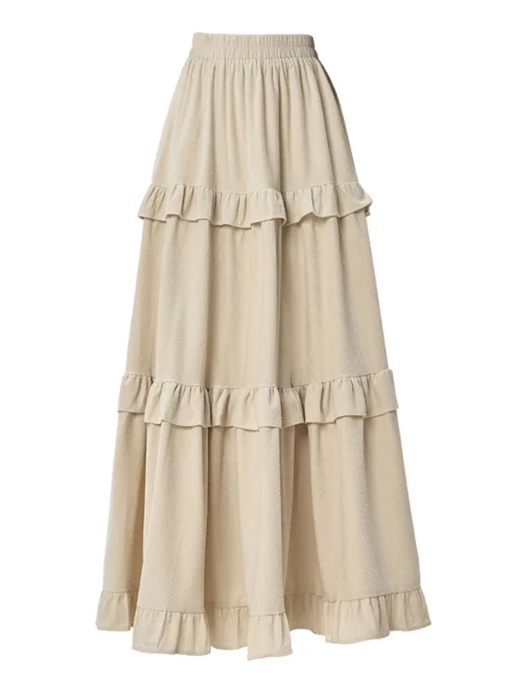 Karamell Kuchen Design A-Linie f Rock Damen Herbst Winter Verdickter Holz Langer Schlankheits-Regenschirmrock
