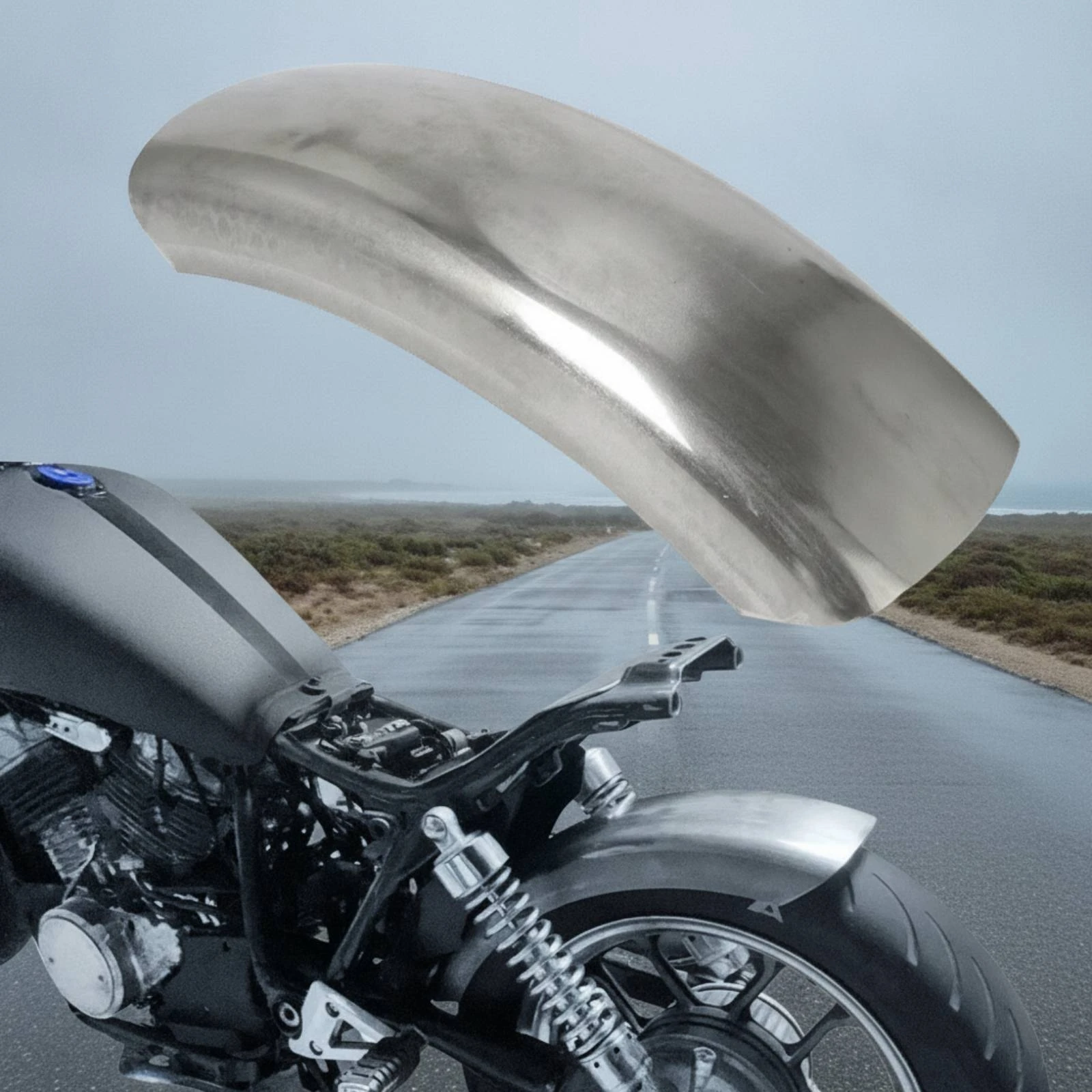 Motorcycle Rear Mudguard Raw Metal Custom Motorcycle Mudguard Sturdy Easy to Install for Riders, Bobber Builds view 6