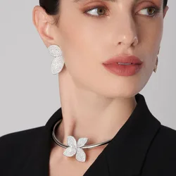 XSBODY Baroque Flower Jewelry Set Piercing Jewelry for Women Wedding Charming Gift Rhinestone Necklace Earrings Set Adjustable