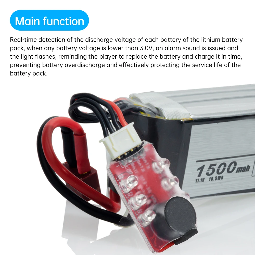 2-3S 2 in 1 Lipo Battery Voltage Tester/Low Voltage Buzzer Alarm/Battery Checker BB Sound for Lipo/Li-ion