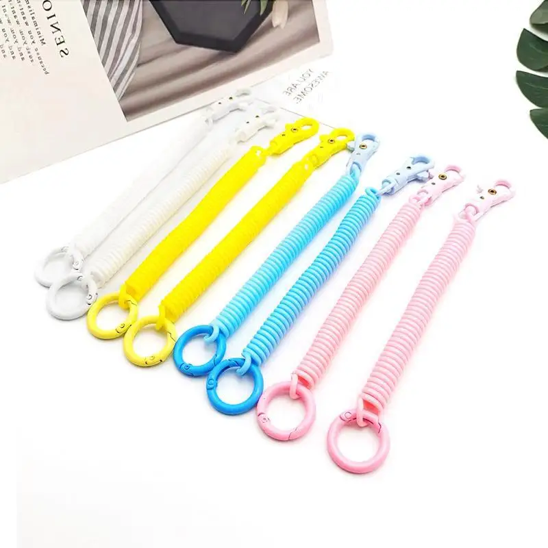 Coil Springs Keychain Stretchy Spiral Spring Coil Retractable Coil Springs Keychain With Metal Clasp Key Chain Holder Lanyard