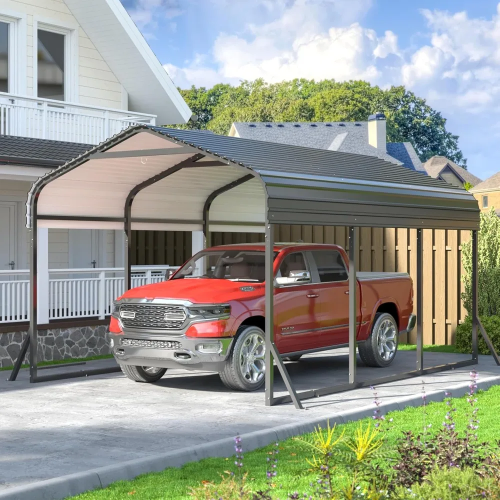 

10x15 FT Carport，Metal Carport with Enhanced Base，Outdoor Heavy Duty Garage Galvanized Car Shelter，Carport