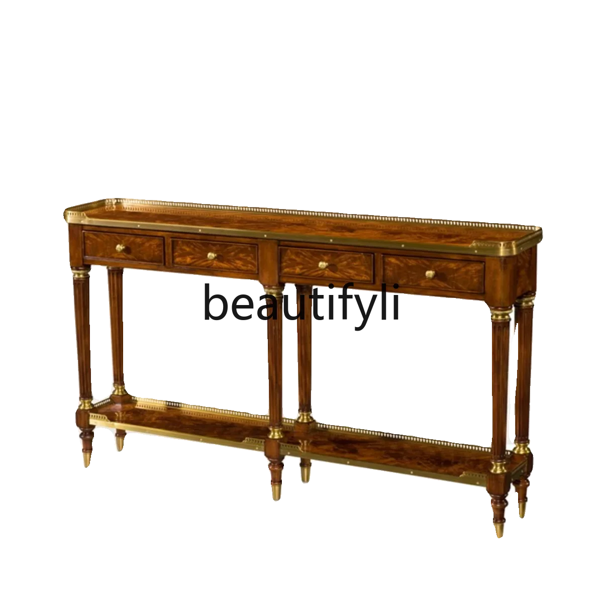 English Classical Console Table Mahogany Wood Strip Case European Style Sofa Back Table Console Table