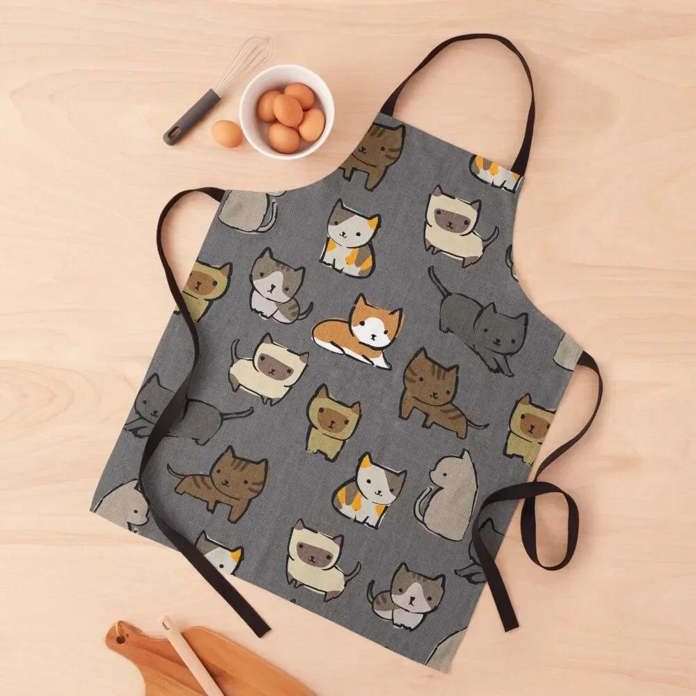 

Cats on Dark Grey Charcoal Apron Women's Kitchen New year's work ladies Apron