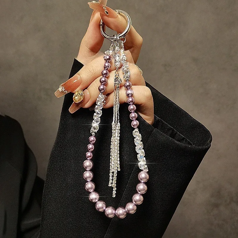 الفاخرة الماس شرابة الكريستال الهاتف المحمول الحبل الراقية لؤلؤة داهوا قلادة سلسلة محمولة قصيرة للهواتف #1