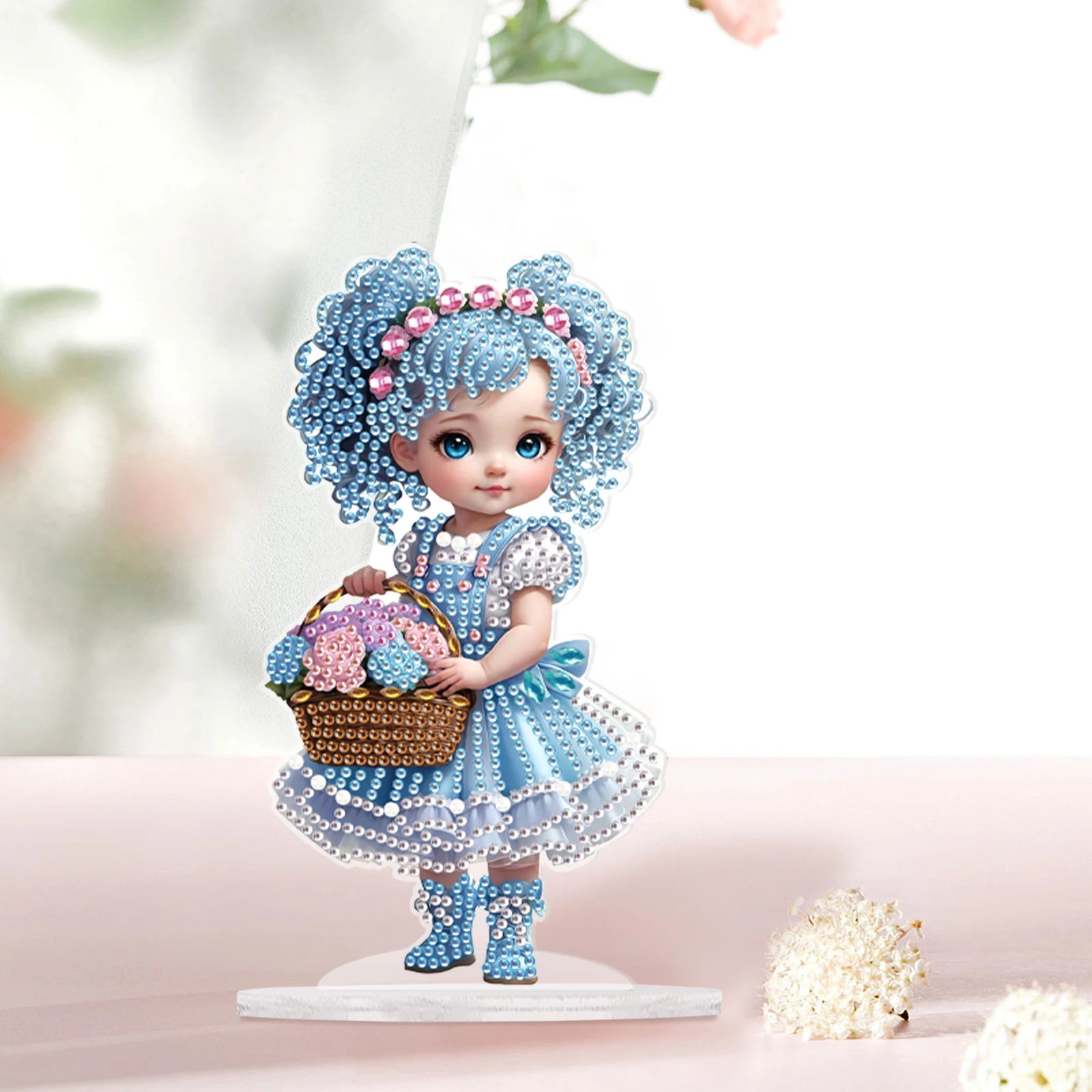 DIY Diamond Desktop Ornament,Blue haired girl Special Shaped Crystal Diamond Art Painting Tabletop Ornament Diamond for decorate
