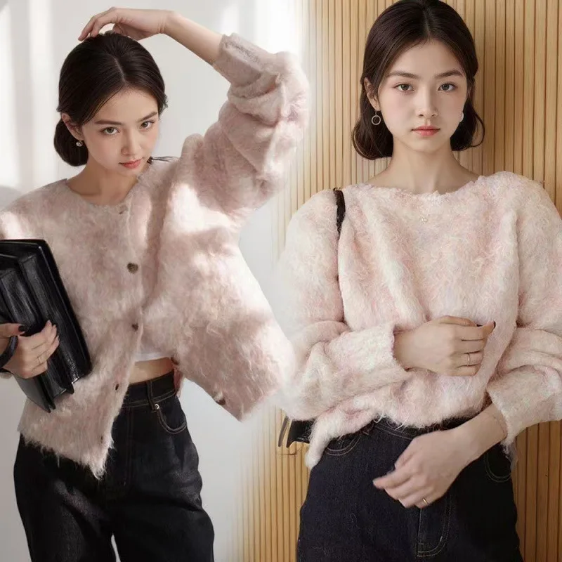 

Cardigan Women Sweaters Coats Round Neck Jackets Full Sleeve Jumpers Y2k Streetwear Elegant Knit Open Stith Work 2026 Spring