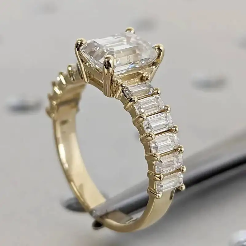 Luxury Wedding Rings Hip Hop 14k Gold Lab grown Diamond Emerald Cut Rings Custom  Bling Iced Out Jewelry