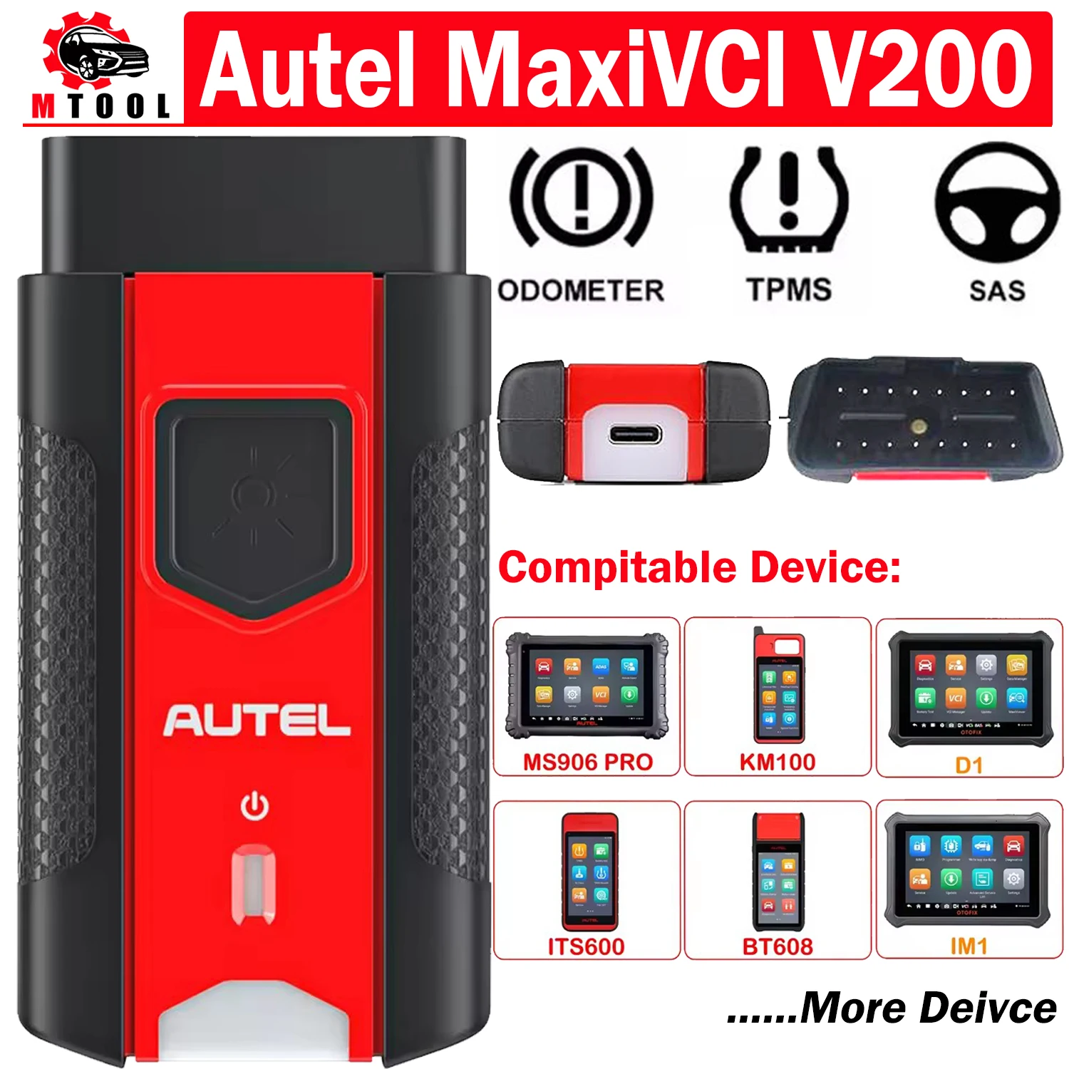 

Autel MaxiVCI V200 Bluetooth Connector VCI Support DOIP CANFD CAN FD Work with MS906Pro MS906Pro-TS KM100 BT609 BT608 ITS600