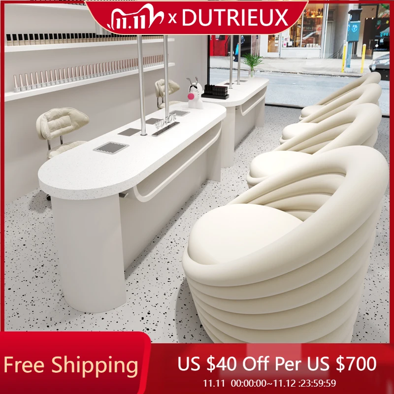 

White Reception Nail Desk Design Organizer Nordic Modern Manicure Table Drawer Makeup Minimalist Nageltisch Salon Furniture