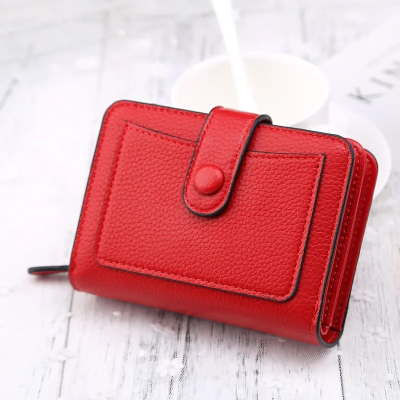 Women Wallets 2023 New Luxury Red Black Small Mini Coin Purse Hasp Card Holder Lady Wallet Zipper Female Leather Buckle Purse