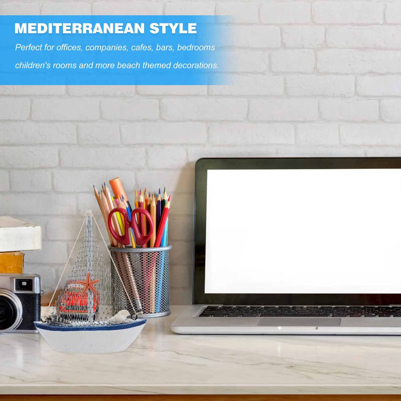 

1Pcs Mediterranean Sailboat Decorative Wooden Sailing Boat Craft for Home Office Coastal Theme Tabletop Ornament Gift