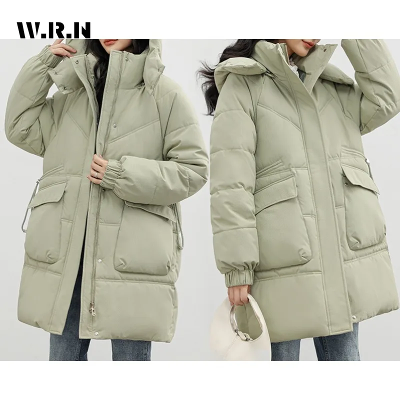 Women Casual Basic Long Sleeve Single Breasted Hooded Parkas 2023 Winter Oversized Outerwear Jacket Fashion Warm Solid Coat