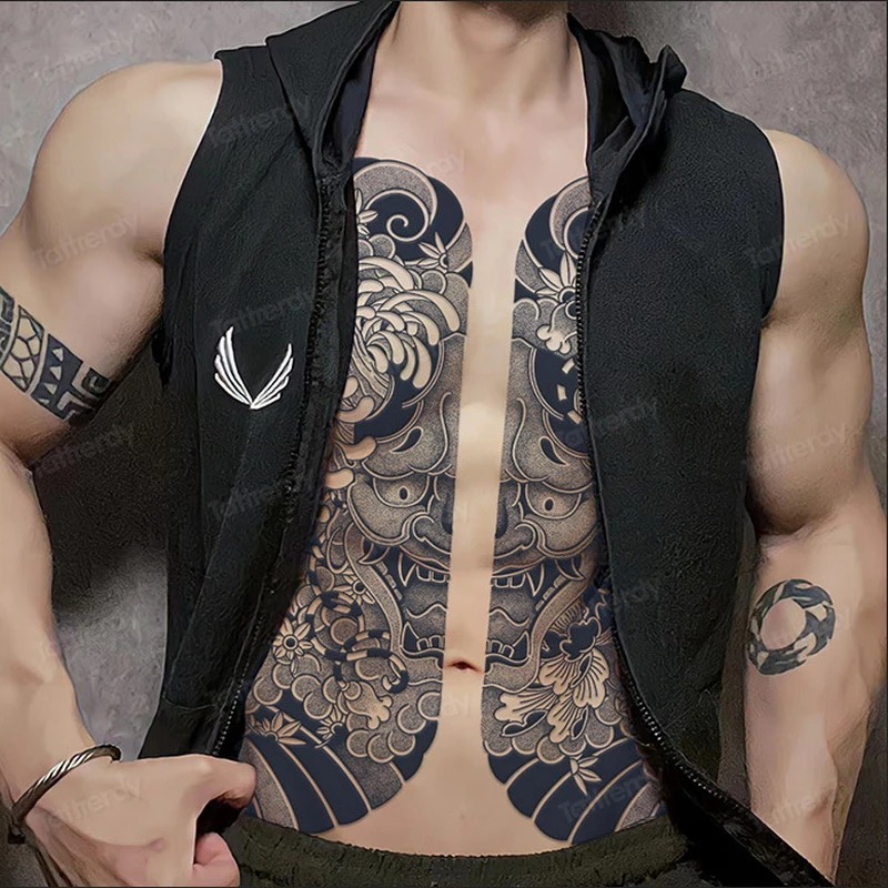 كامل الظهر الصدر العشبية عصير الحبر شبه الدائم لصاقات وشم 7-15 يوما طويلة الأمد المؤقتة وهمية الوشم الطوطم الرجال الكبار