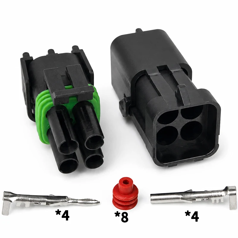 4 Pin 2.5mm Waterproof Automotive Connector Housing Male Female Square Sealed Plug Socket Crimp Terminal Kit 12015798 12015024