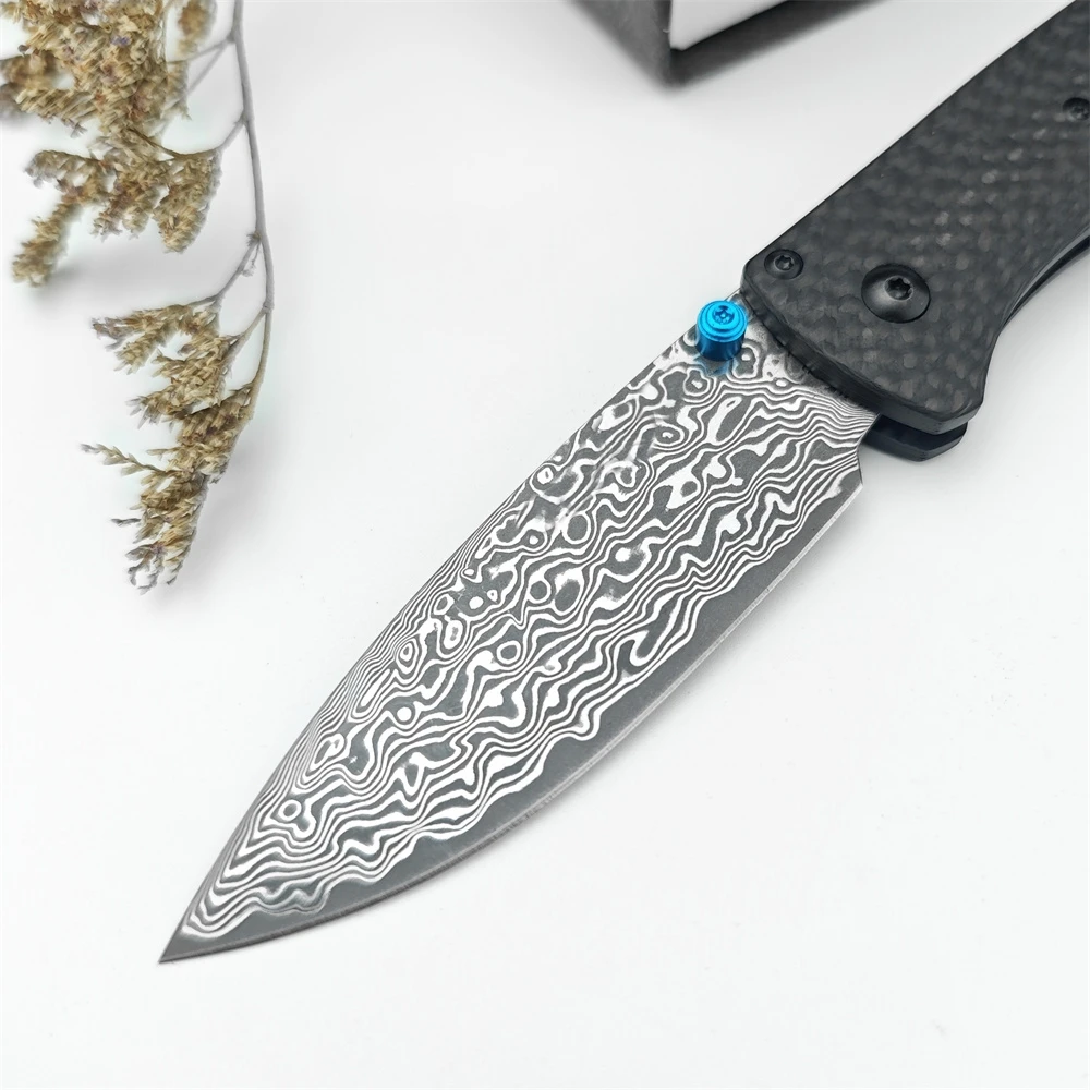 BM 535-3 Folding Pocket Knife TOP-Selling Damascus Steel Blade Carbon Fiber Handle Outdoor EDC Survival Camping Hiking Tools