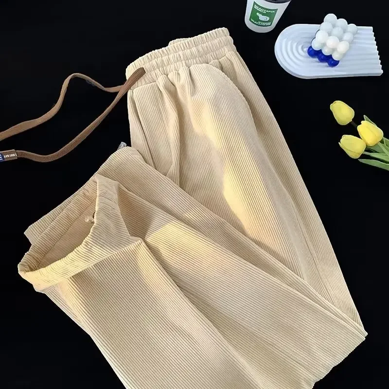 Men's Corduroy Pants Loose-fit Straight-leg Casual Trousers Vintage Drawstring Ankle Bell Bottoms Spring Autumn Season