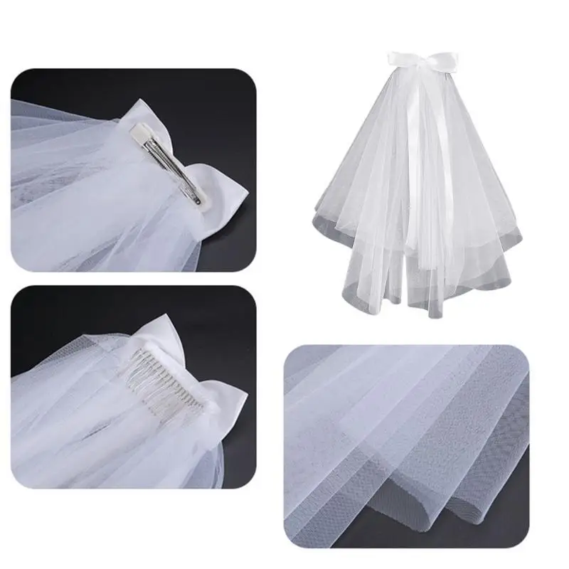 A52E Curto Tulle Véil Véu Cabinete Acessório Cabelos para Casamentos e Partem