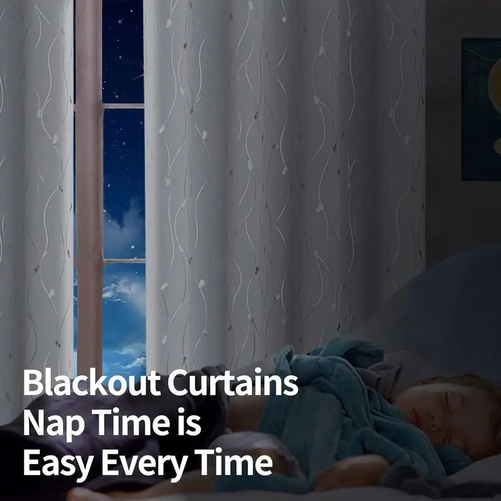 60 rideaux à œillets isolés thermiques assortis pour pièce large, motif de lignes et de points, 2 panneaux, 60x84, blanc grisâtre pour chambre/Liv