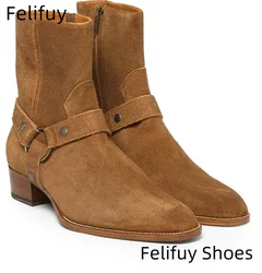 Men's Boots Fashion Designer Chains Chelsea Boots Luxury High Quality Men Cowboy Boots Black Brown Zip Wedding Office Dress Shoe