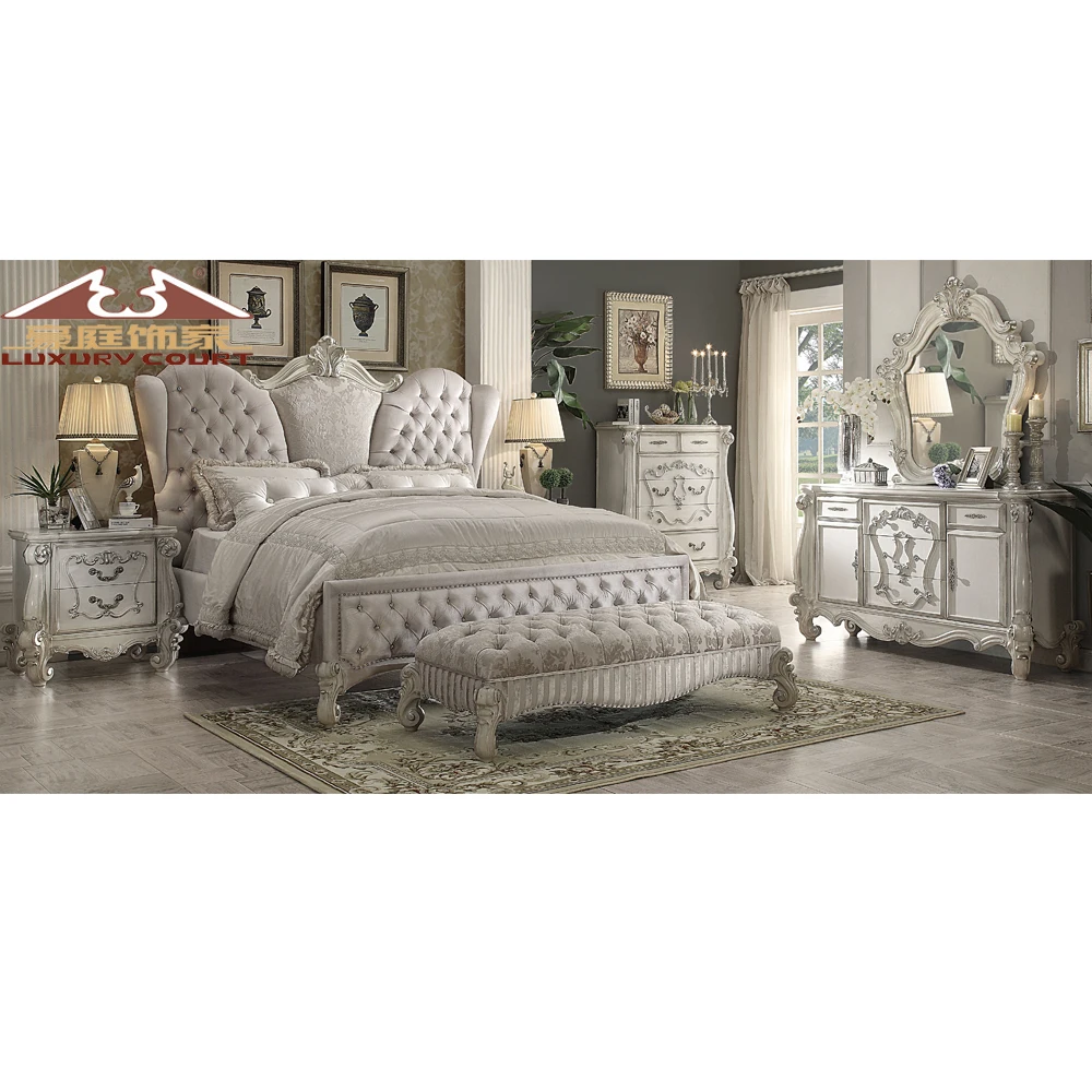 Luxury Bedroom Furniture Sets White Frame King Size Beds Royal Style