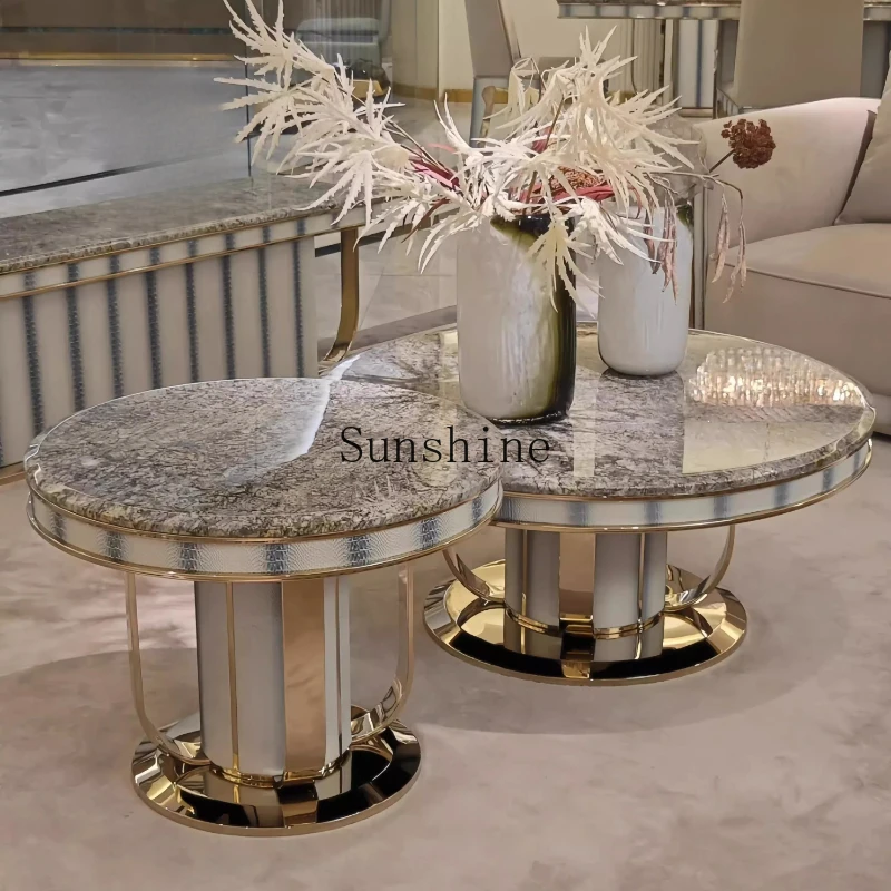 Italian light luxury marble high-end design household villa living room small apartment metal coffee table