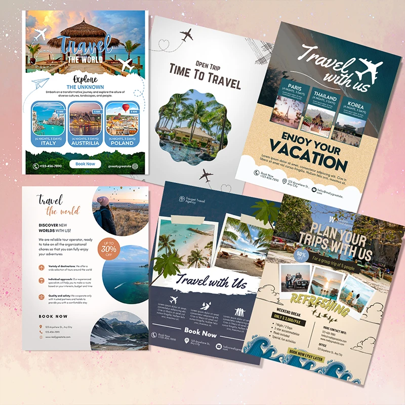 DsgnTouch Custom Flyer for Travelling Business A4 A5 A6 Double Sided Promotional Leaflet Poster 2024 canva Templates Free Design