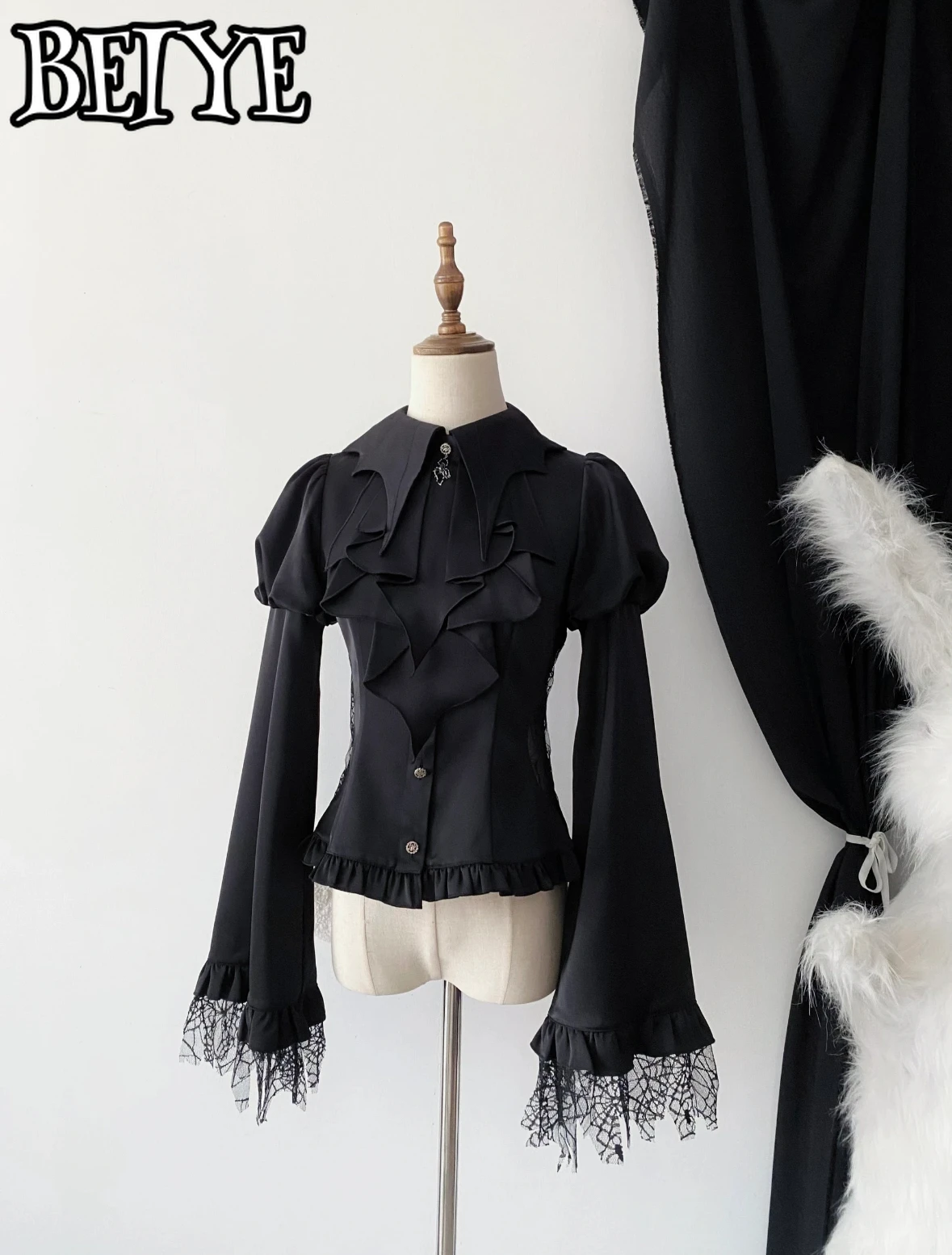 

Blouses Lolita Long Sleeve Shirt Inner Wear Cosplay Christmas New Year Gothic Batwing Collar Subculture