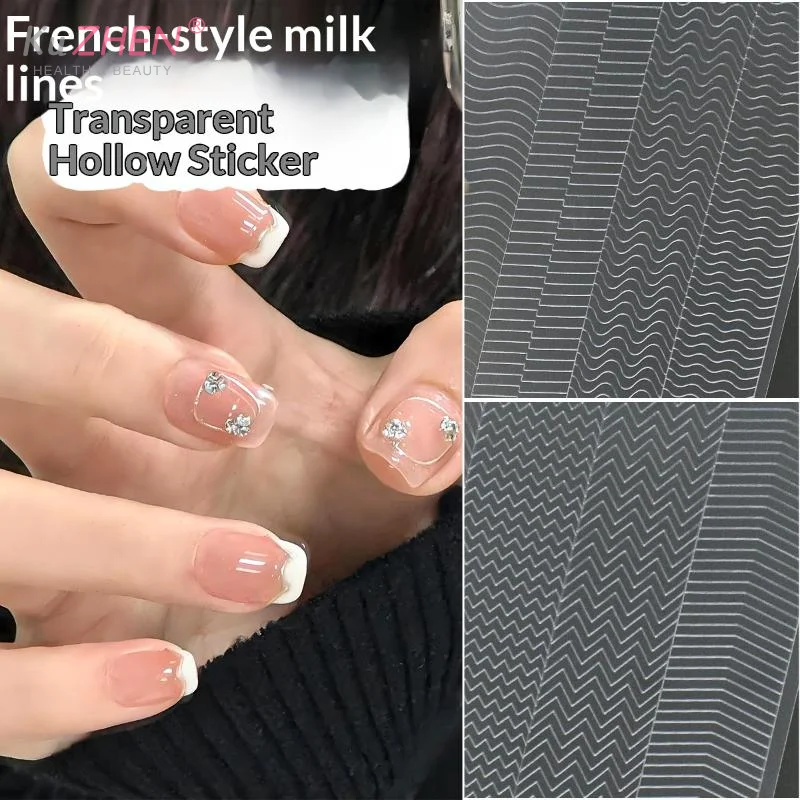 Hollow Fashion French Stripe Nail Stickers Full-size Transparent Template Stamp Auxiliary Tools Self-Adhesive Nail Art Decals
