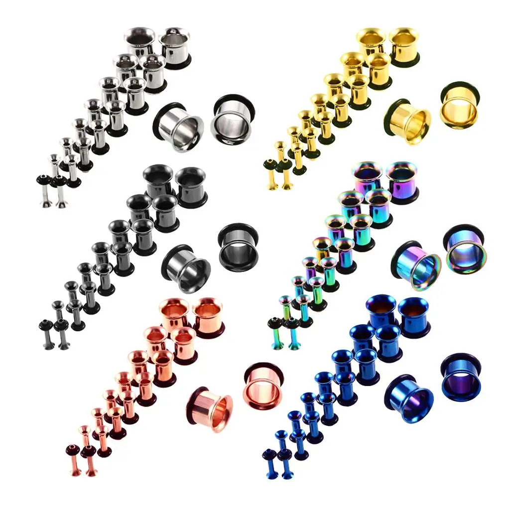 Anti Allergenic Stainless Steel Ear Tunnels Gauges Trumpet Double Flare Ear Piercing Jewelry Set for Stretching Lovers
