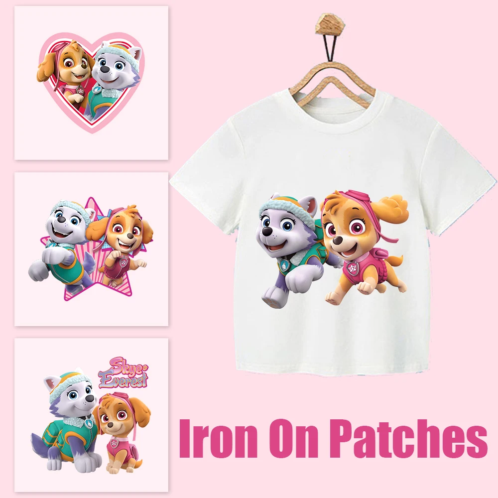 Pegatina de transferencia de calor de dibujos animados de la Patrulla Canina, Skye y Everest, apliques de ropa de moda de Anime DIY, parches Kawaii para planchar, regalos