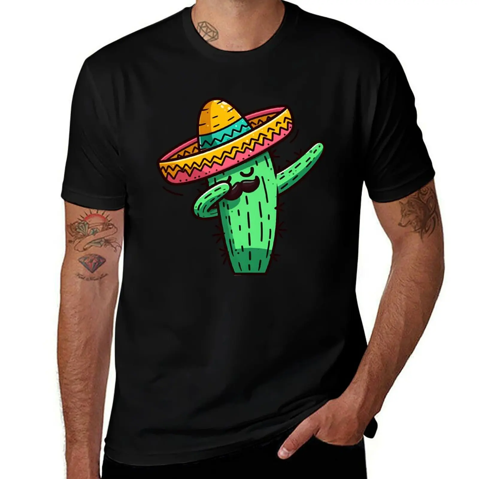 dabbing cactus mustache sombrero Mexican Cinco De Mayo Fiesta 2024 T-Shirt man t shirt cotton T-Shirt
