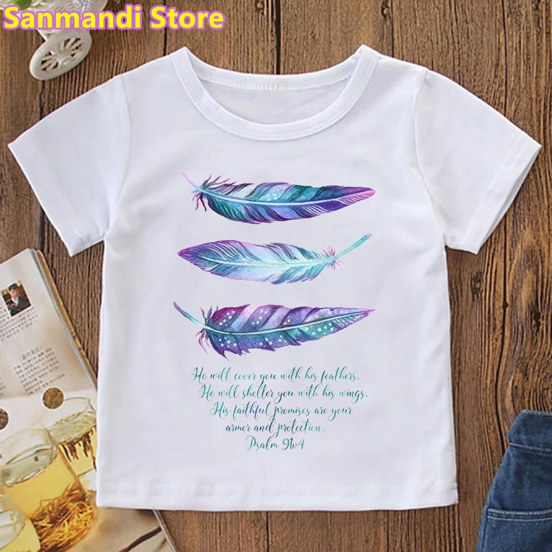 

Funny T-Shirt Summer Tops For Girls/Boys He Will Cover You With His Feathers Graphic Print Tshirt Femme Children'S Clothing