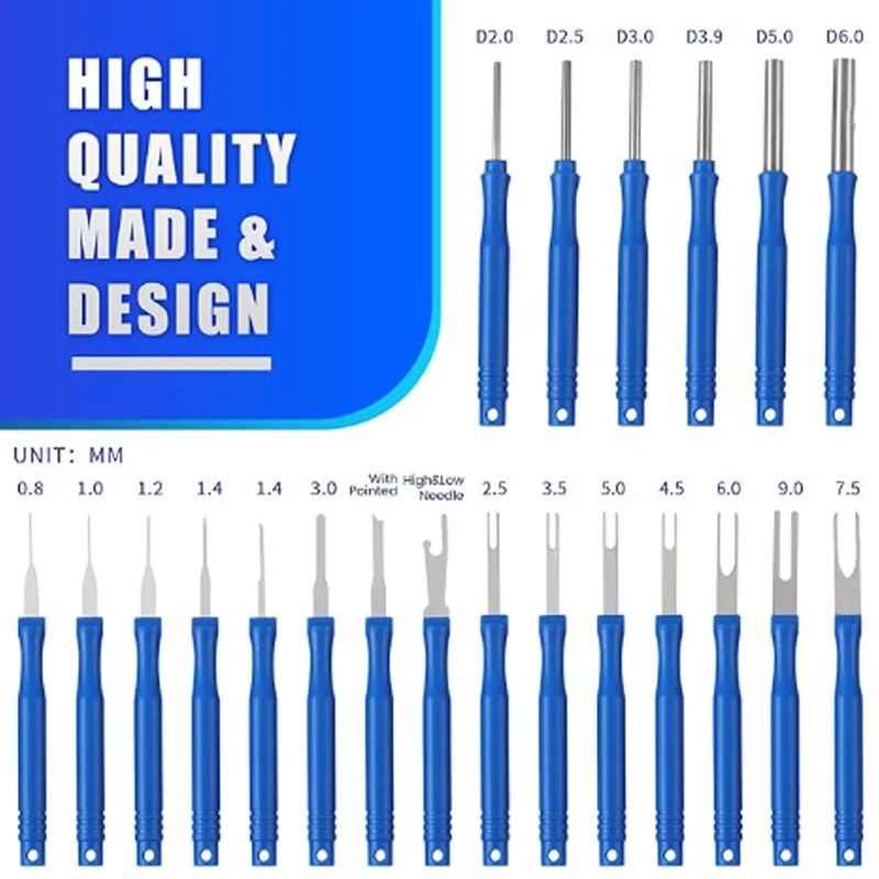 Upgraded terminal disassembly kit, 21Pcs blue wire connector pin release tool, household and automotive terminal release kit